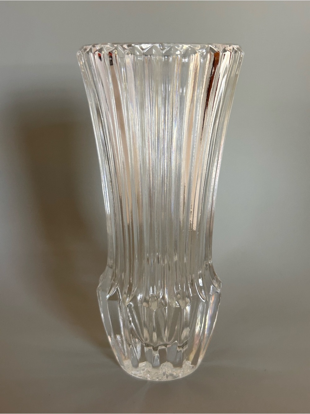 1977 FOSTORIA CRYSTAL BUD VASE Vintage Avon Seasons Greetings Art Deco Glass 70s